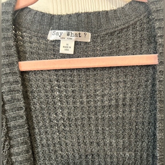 💙Say What? Charcoal Cardigan with Pink Trim - Picture 2 of 4